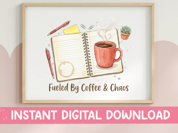 Fueled by Coffee and Chaos Notebook Graphics