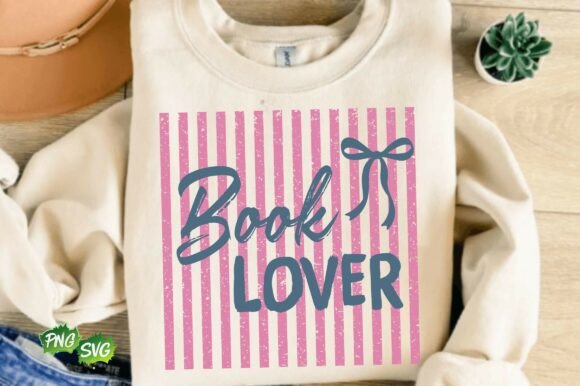 Preppy Pink Blue Stripes Bookworm SVG for T-Shirt Designs
